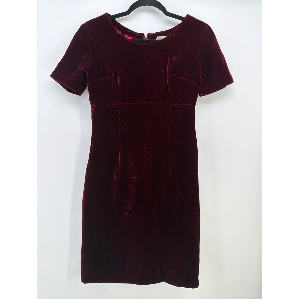 Vintage 1950s Burgundy Velvet Wiggle Dress Julia‎ Panzica Detroit XS S Sheath
